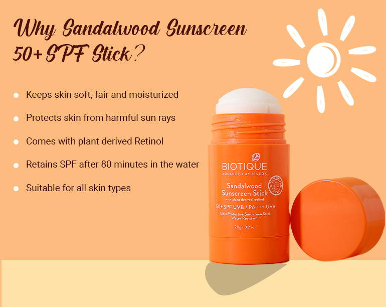 Biotique Sandalwood Sunscreen Stick, SPF 50+